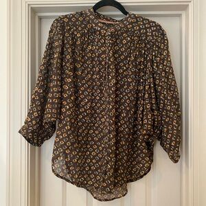 Anthropologie Brown Geo Boho Oversized 100% Cotton Button-up Blouse